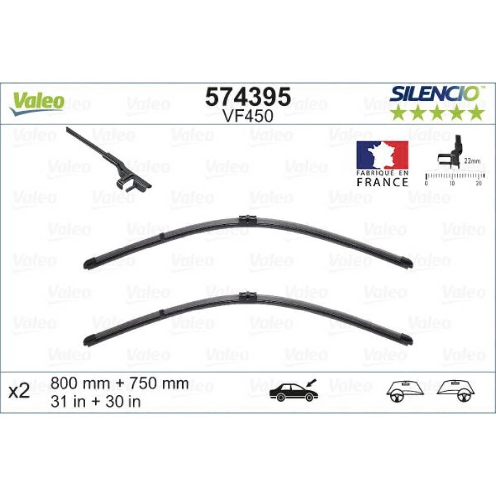 Pióra wycieraczek przód Valeo Silencio Flat do Citroen C4 Grand Picasso 1 B58 minivan 02.2007-03.2008 polaczenie boczne