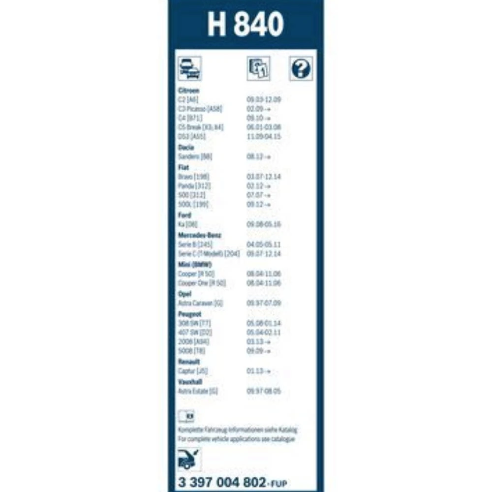 Wycieraczka na tyl BOSCH Rear do Fiat 500 EU hatchback | cabrio