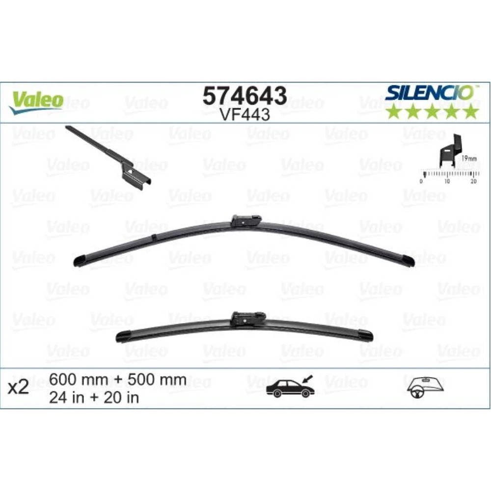 Pióra wycieraczek przód Valeo Silencio Flat do BMW X5 E70 04.2012-06.2013 polaczenie przycisk
