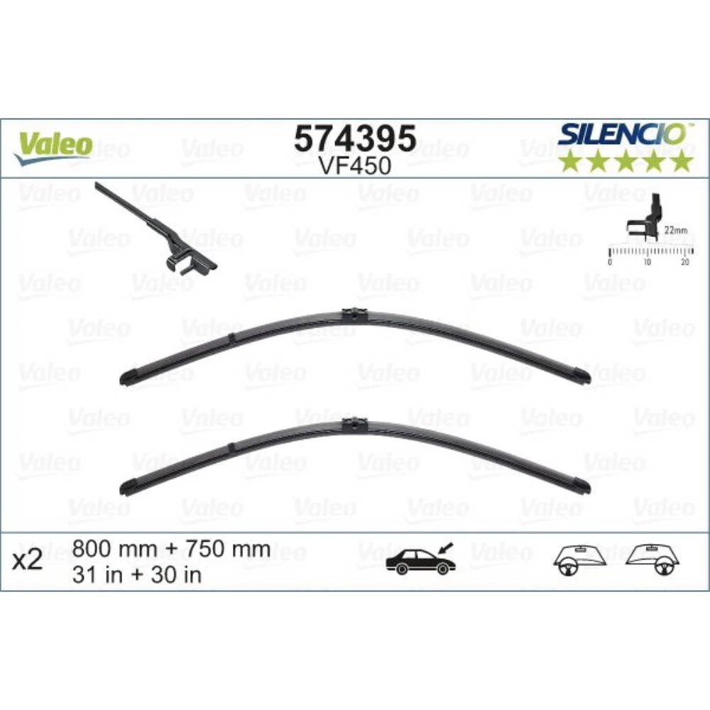 Pióra wycieraczek przód Valeo Silencio Flat do Citroen C4 Grand Picasso 1 B58 minivan 02.2007-03.2008 polaczenie boczne