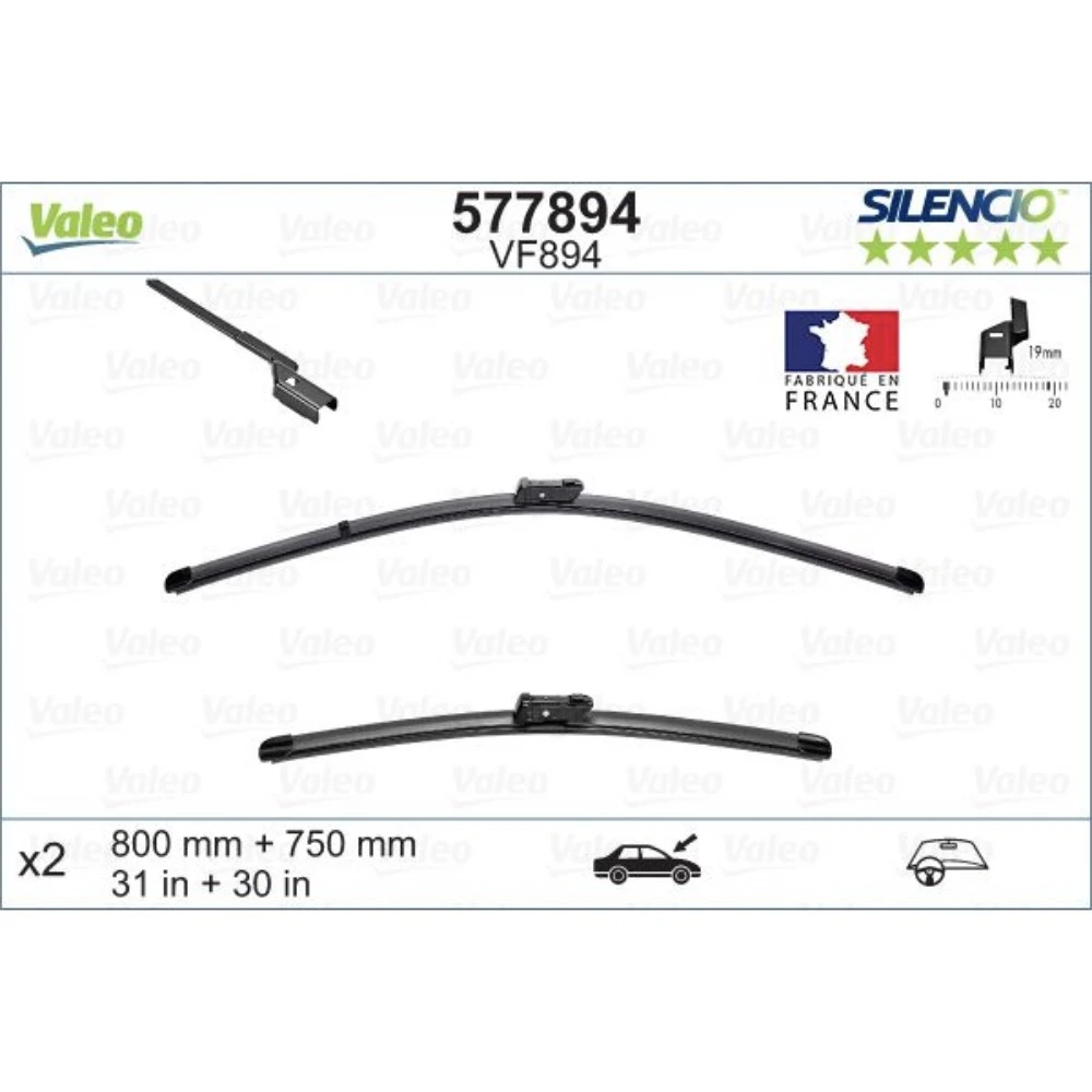 Pióra wycieraczek przód Valeo Silencio Flat do Citroen C4 Grand Picasso 2 B78 minivan 07.2013-07.2016 prawa wycieraczka 750 mm
