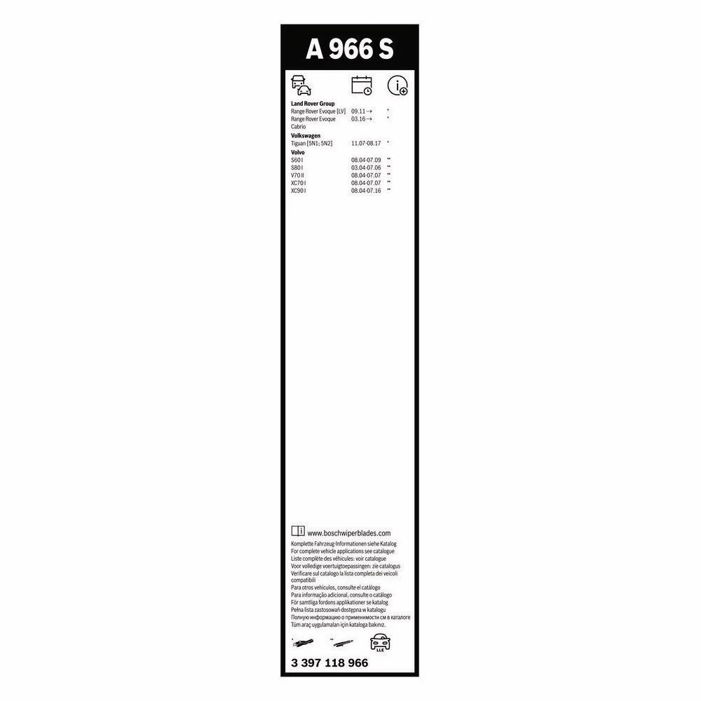Pióra wycieraczek przód BOSCH AeroTwin do Volvo XC90 SUV 08.2004-07.2006 mocowanie pinch-tab | plastikowa tylna wycieraczka