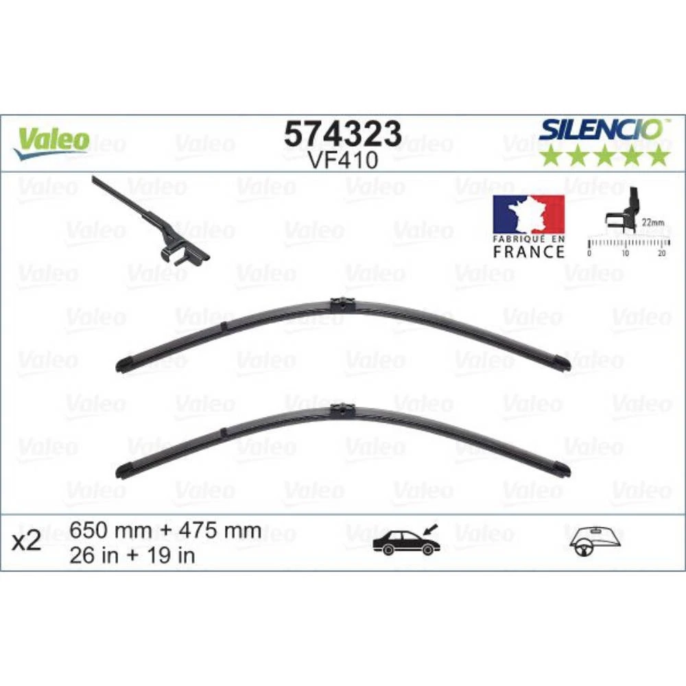 Pióra wycieraczek przód Valeo Silencio Flat do Citroen C5 DC | DE kombi 12.2003-03.2008 mocowanie boczne