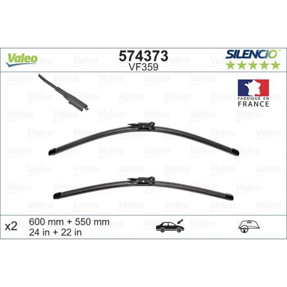 Pióra wycieraczek przód Valeo Silencio Flat do Volvo XC90 SUV 08.2004-07.2006 mocowanie pinch-tab | plastikowa tylna wycieraczka