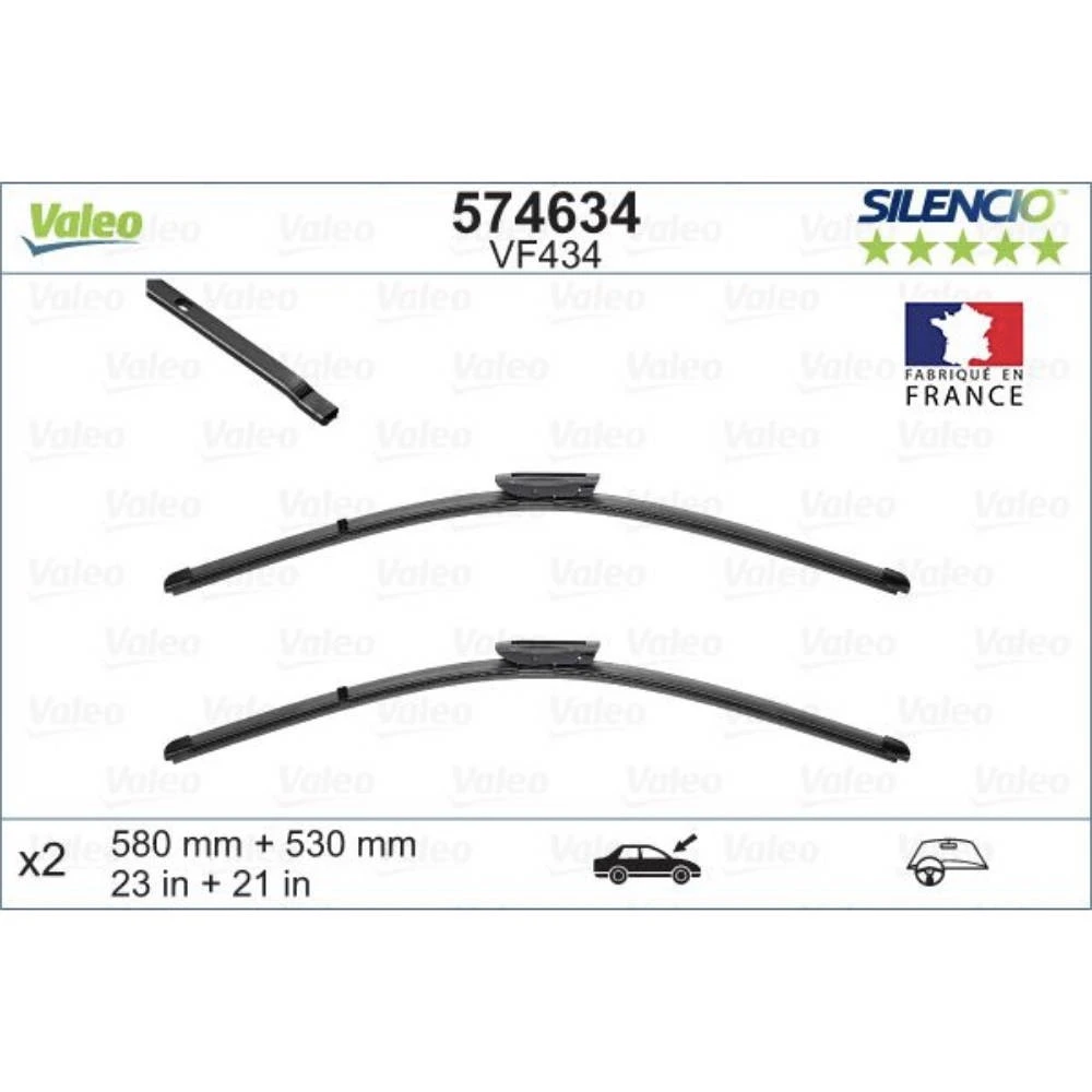 Pióra wycieraczek przód Valeo Silencio Flat do Renault Kangoo FW | KW van | 1 drzwi z tylu | mocowanie bagnetowe