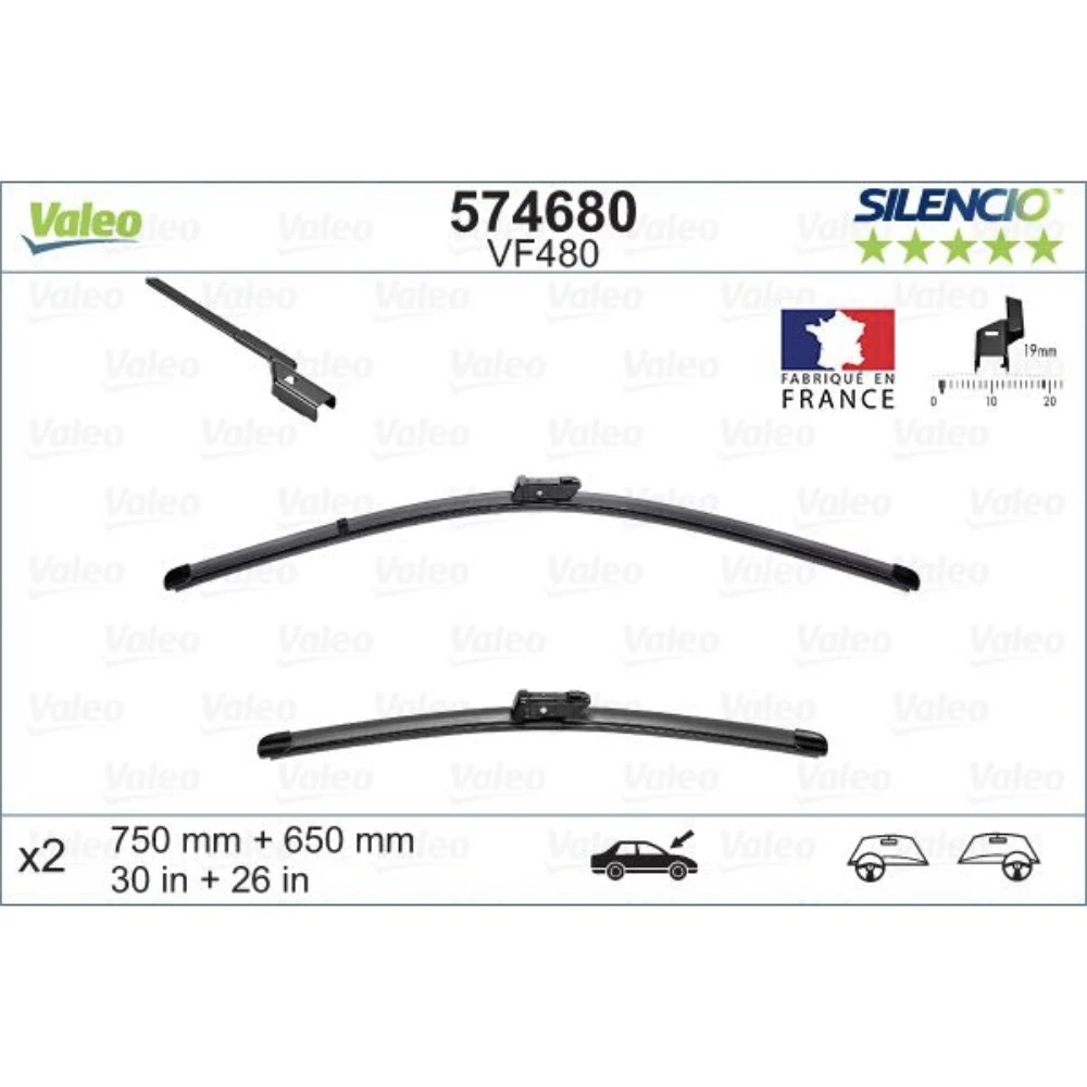 Pióra wycieraczek przód Valeo Silencio Flat do Citroen C4 II B7 hatchback