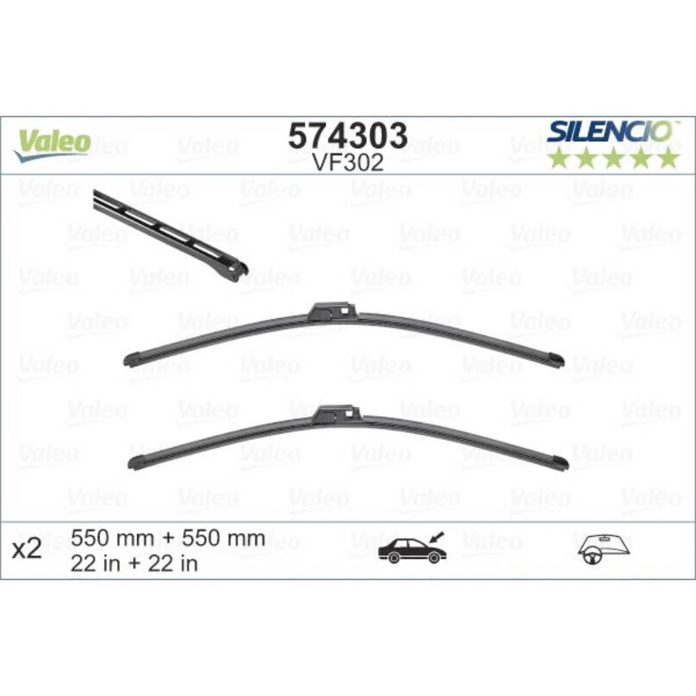 Pióra wycieraczek przód Valeo Silencio Flat do Audi A6 C5 sedan 06.2001-07.2004 mocowanie oryginalne